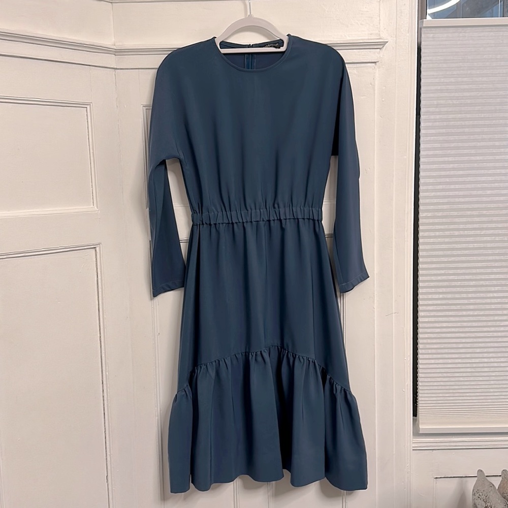 Beautiful waisted blue dress long sleeve